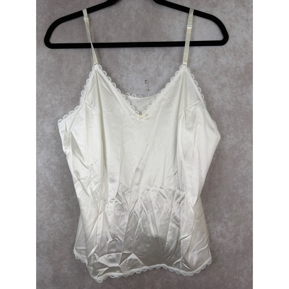 NWOT VTG 80s Sears Camisole Women Size 38 White Lace Trim Adj Strap V-Neck